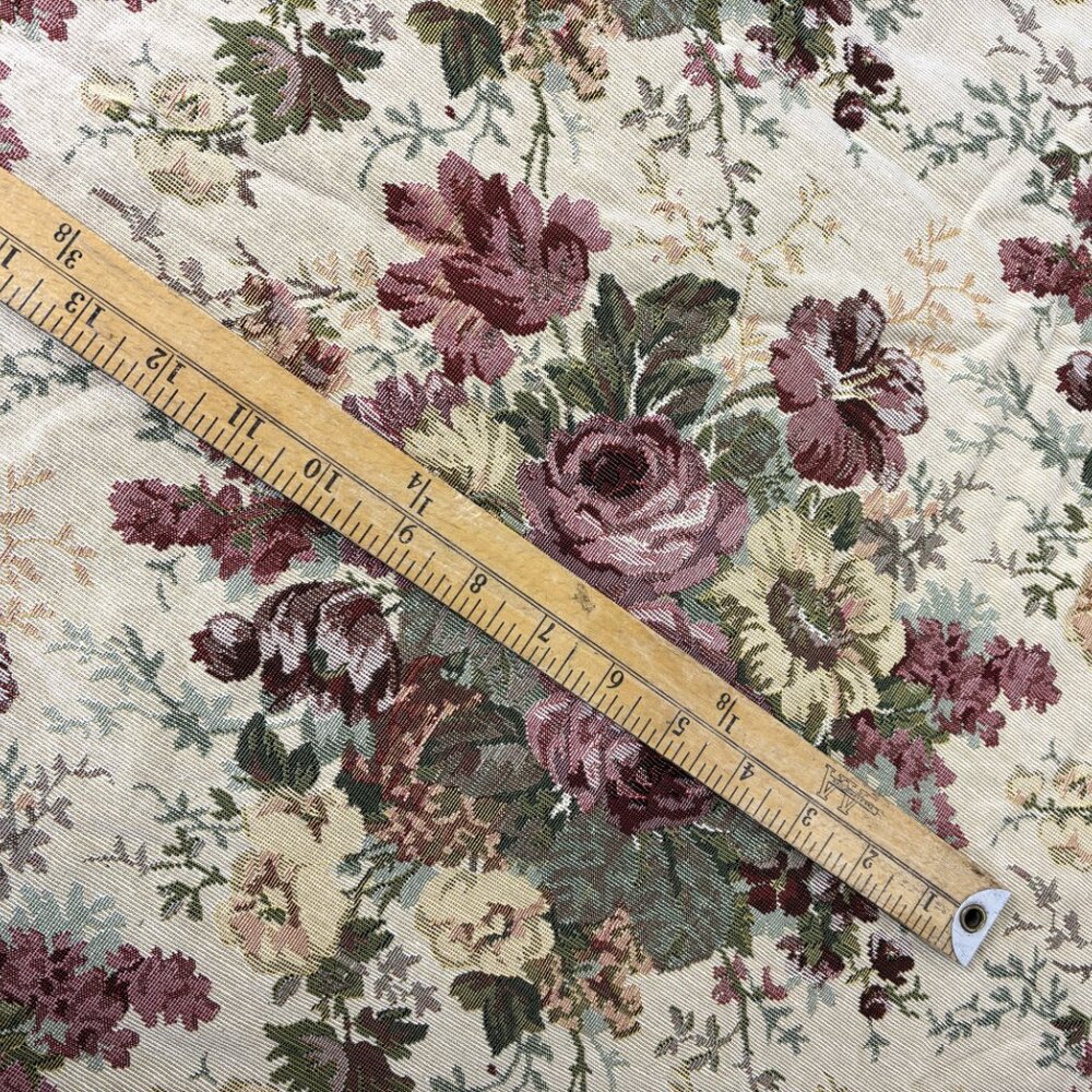Roses Colonial Floral Jacquard Tapestry Upholstery 1 yrd  Fabric NEW  VTG - Picture 5 of 12